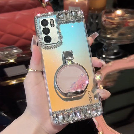 樱声适用于oppo手机壳女新款reno6透明带镶钻reno7香水瓶支架S17小众高级感定制外壳华为mate50流沙保护套