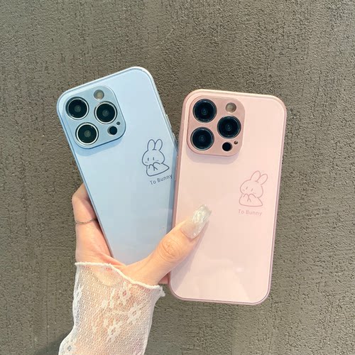 适用苹果华为荣耀线条小兔玻璃壳