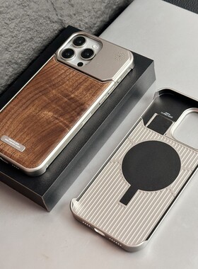 上下提拉无边框香薰胡桃木适用苹果16promax手机壳15pro金属商务高级14Pro高清钢化膜ipone13新款防摔手机套