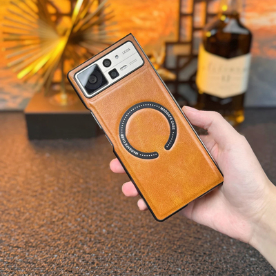 适用小米MixFold2商务疯马纹磁吸