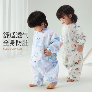 宝宝连体罩衣防水婴儿爬爬服户外防脏全身罩衣秋冬外穿吃饭围兜