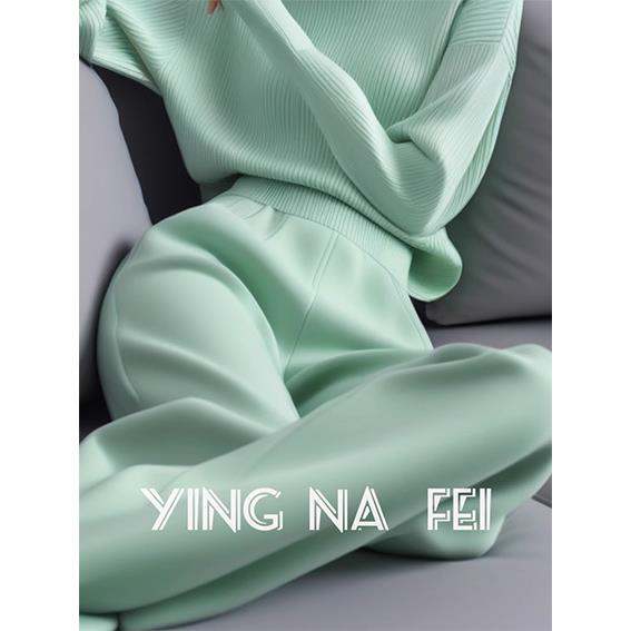 ROUMIKL2025新款冬天穿搭套装韩系氛围感淡绿色高领针织衫休闲裤