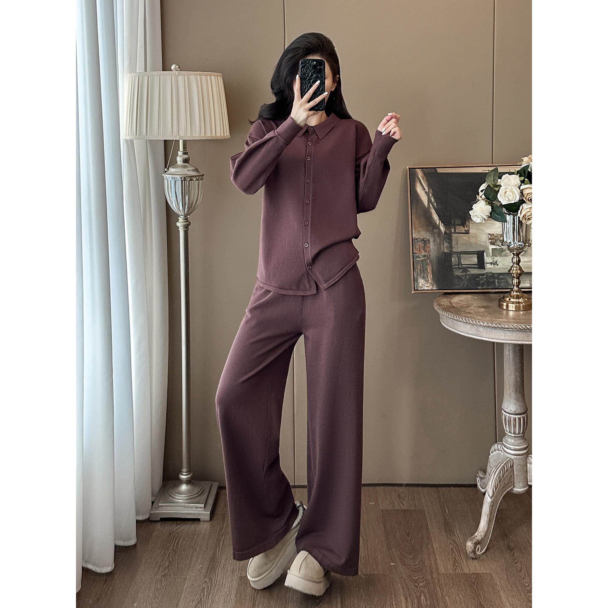 ROUMIKL轻奢高级感春装一整套穿搭2025新款高级棕色宽松卫衣两件