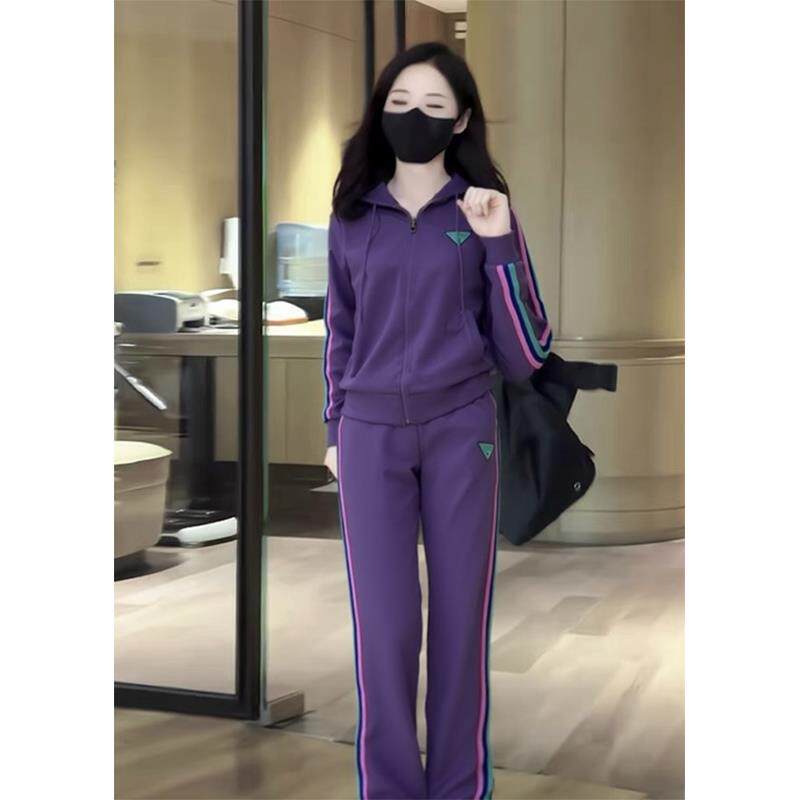 ROUMIKL2025新款韩系轻奢玫粉色连帽拉链卫衣束脚裤两件套女运动