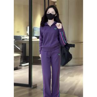 ROUMIKL2025新款韩系轻奢玫粉色连帽拉链卫衣束脚裤两件套女运动