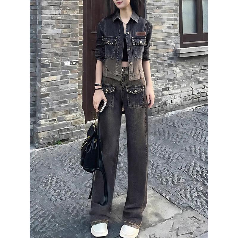 ROUMIKL欧货高端牛仔裤休闲套装女士春秋季2025年新款洋气时尚搭