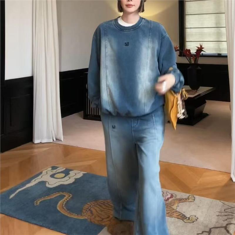 ROUMIKL欧货高档牛仔卫衣慵懒风又a又飒两件套装春秋新款搭配一整