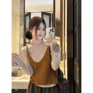 ROUMIKL超好看叠穿V领针织背心打底衫女2025秋季新款氛围感独特绝