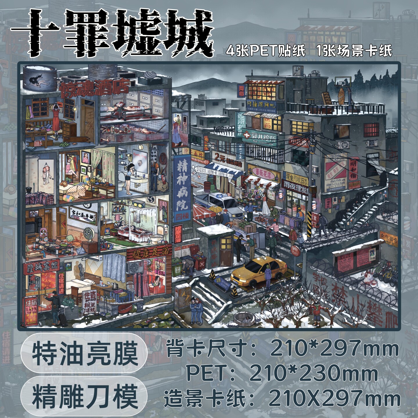 十一玖 4.0 十罪墟城 恐怖特油造景贴纸创意微缩场景DIY贴画