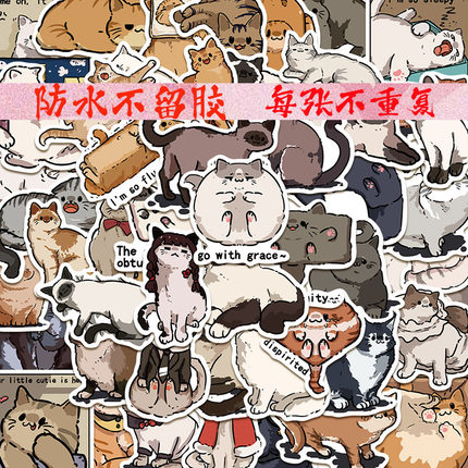 50张遇见小猫贴纸防水不留胶行李箱手机壳笔记本电脑平板吉他贴画