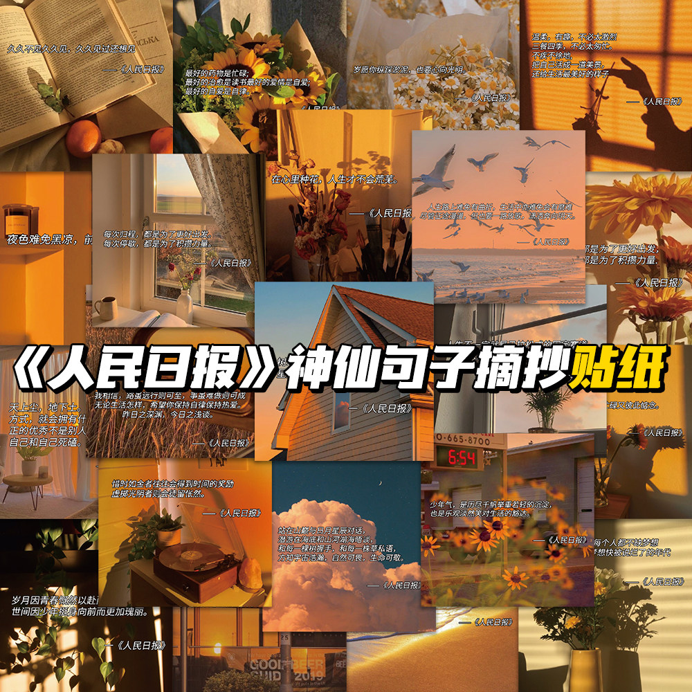 62张人民日报贴纸热门金句摘抄经典语录励志文字手机壳防水贴画