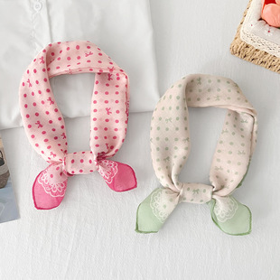 丝巾系脖小方巾波点蝴蝶结包头巾丝巾透气护颈领巾高级感时尚围巾