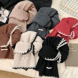 2026新款韩系锁边针织围巾可爱女冬季学生简约纯色保暖加厚围脖