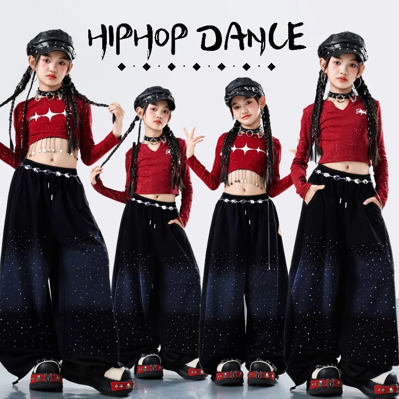 儿童爵士舞潮装女童亮片演出服女团少儿街舞套装女孩T台走秀表演