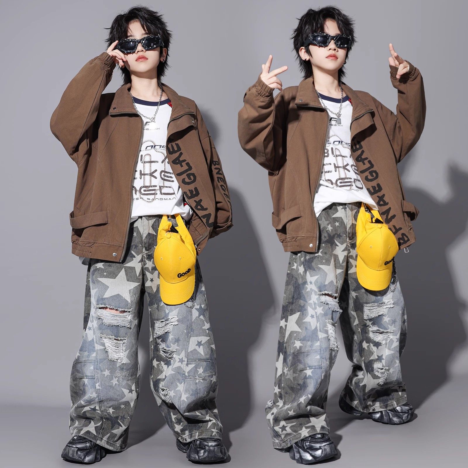 儿童街舞元旦演出服男女童嘻哈潮牌少儿炸街套装hiphop酷帅表演服