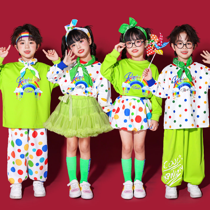 国庆小学生运动会开幕式服装儿童绿色啦啦队演出服班服合唱服套装