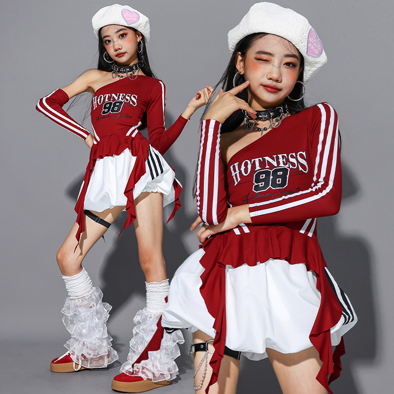 国庆女童jazz红色爵士舞服装儿童街舞演出服少儿走秀套装女孩潮装