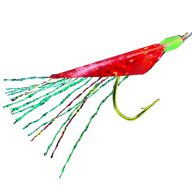 裴钓海钓仿鱼皮钩红色镭射反光一米子线夜光漆金银丝仿生路亚钩