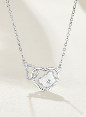 softdora/索缇朵爱心小熊锁骨链女双环设计极简925银项链送女友