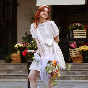 奧萊 PLUS 連衣裙女泡泡袖 FIVE 氣質(zhì)初戀風(fēng)小白裙子提花女夏裝