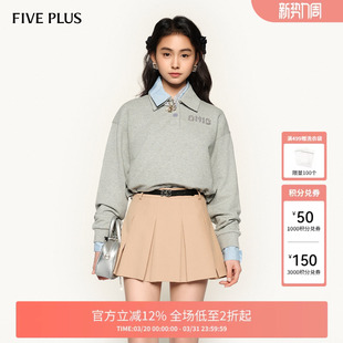 女春夏 纯棉新款 FIVE PLUS卫衣女上衣气质减龄Polo领落肩短款