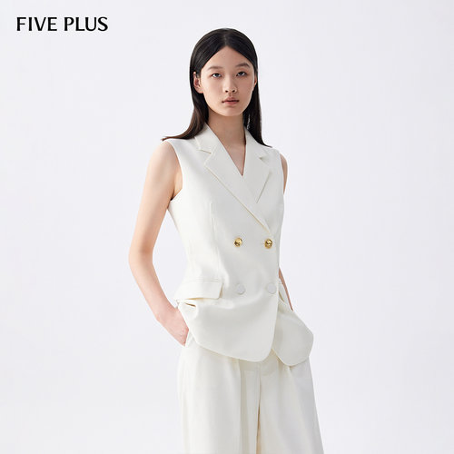 FIVE PLUS马甲女修身西装外套双排扣上衣羊毛潮酷新款女夏装