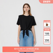 FIVE 女夏装 PLUST恤女上衣设计感绑带短袖 宽松圆领莱赛尔新款