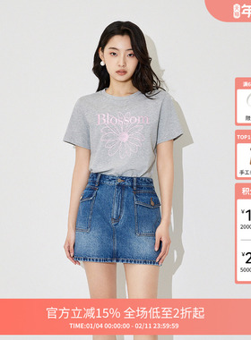 FIVE PLUST恤女上衣短袖宽松显瘦圆领雏菊字母印花新款女夏装