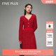 FIVE 千金女冬装 PLUS小香风针织连衣裙女裙子修身 V领法式
