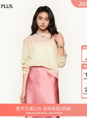FIVE PLUS针织衫女上衣圆领温柔慵懒渐变毛衣软糯新款女秋装