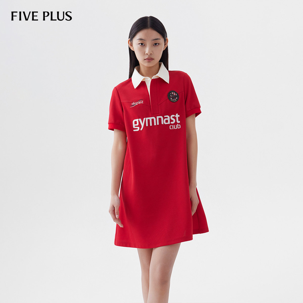 FIVE PLUS连衣裙女刺绣字母Polo领T恤裙学院直筒裙2026新款女春装