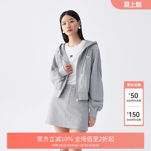 FIVE PLUS卫衣女上衣宽松拉链连帽长袖外套运动风女春夏