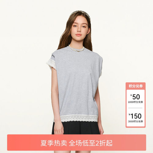 100%棉蕾丝边T恤