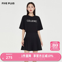 FIVE PLUS女秋装设计感字母连衣裙女拼接百褶裙摆短裙子