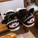 女士外穿 包跟室内家居防滑保暖加绒情侣可爱棉鞋 黑色棉拖鞋 女冬季