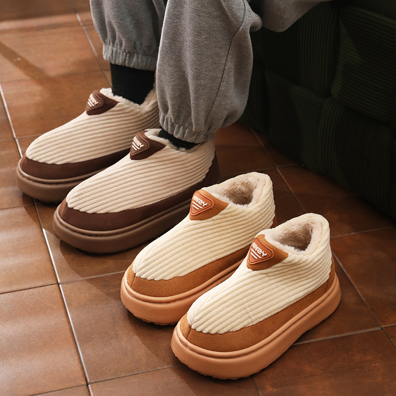 鲨际简约棉拖鞋加绒保暖棉鞋外穿