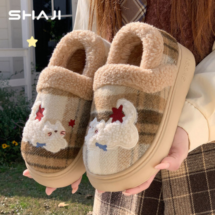 猫咪包跟棉拖鞋女2款025新款冬居家防滑保暖加绒棉鞋女冬季可外穿