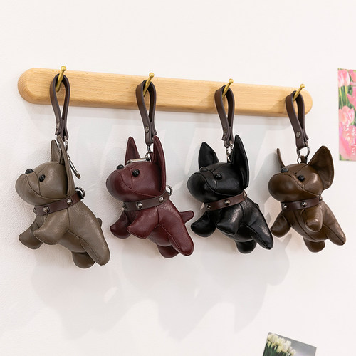 可爱斗牛犬公仔皮革挂件钥匙扣