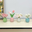 ins风仿真花装 桌面迷你假花摆放小摆件 饰花卉彩色陶瓷小花瓶套装
