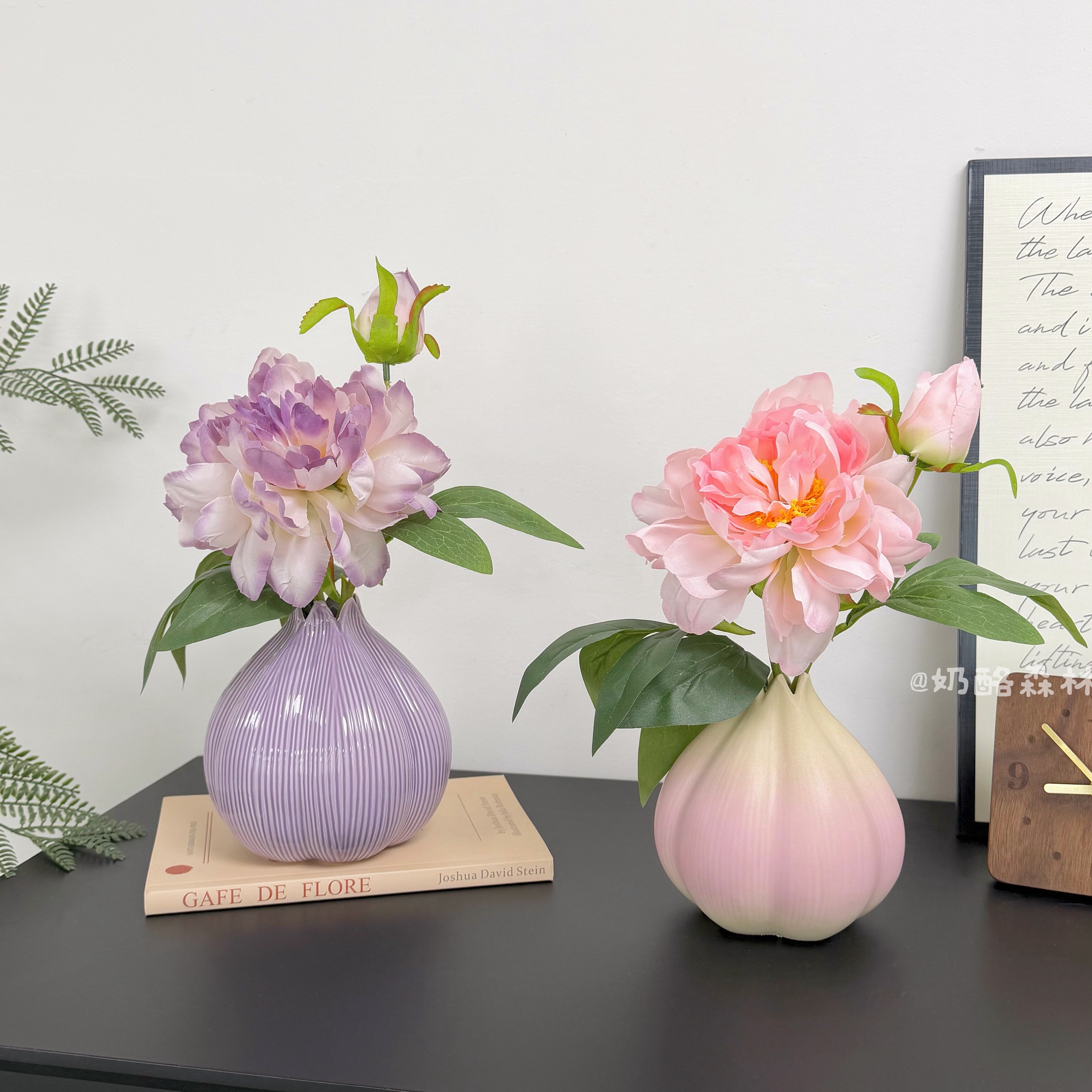 粉牡丹仿真花洋葱陶瓷花瓶客厅轻奢装饰玄关餐桌电视柜高级感摆件,家居饰品,花瓶,淘宝优惠券,粉丝福利购,淘宝优惠卷