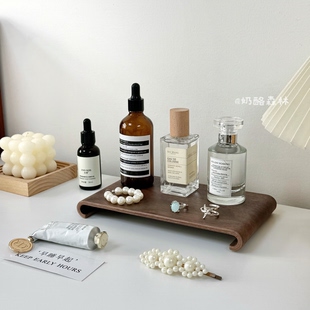 古风黑胡桃木收纳盘香水首饰实木展示托盘桌面化妆品杂物置物架