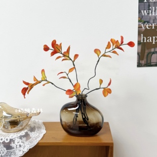 仿真花树枝红枫叶假花树叶子发财叶卧室家居客厅枫叶假花软装摆设