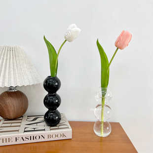 ins风设计师造型泡泡黑色球玻璃插花瓶咖啡店民宿软装摆件背景