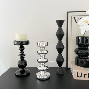 ins法式 饰摆件 玻璃烛台北欧轻奢简约居家抽屉柜子台面实木复古装