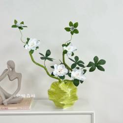 简约设计白色杜鹃花陶瓷花瓶仿真花束家居装饰摆件客厅卧室装饰