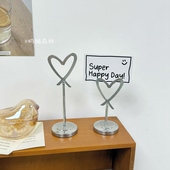 ins创意爱心便签夹便条夹摆件桌面立式 不锈钢卡片夹照片展示夹子