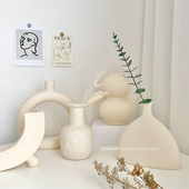 ins风北欧素胚陶瓷花瓶摆件简约干花插花器家居客厅民宿艺术装 饰
