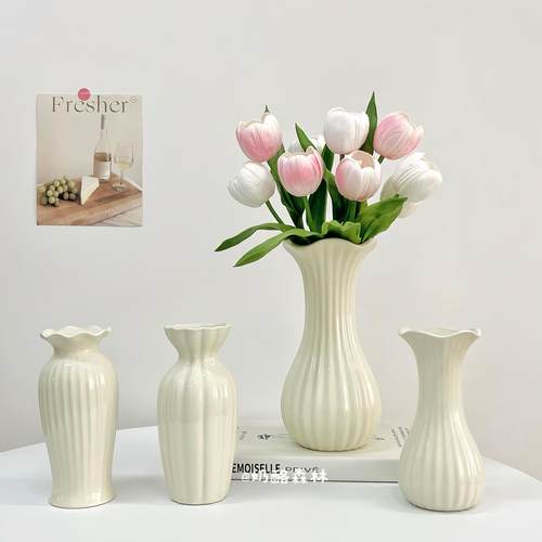 北欧奶油色陶瓷花瓶高级感ins风