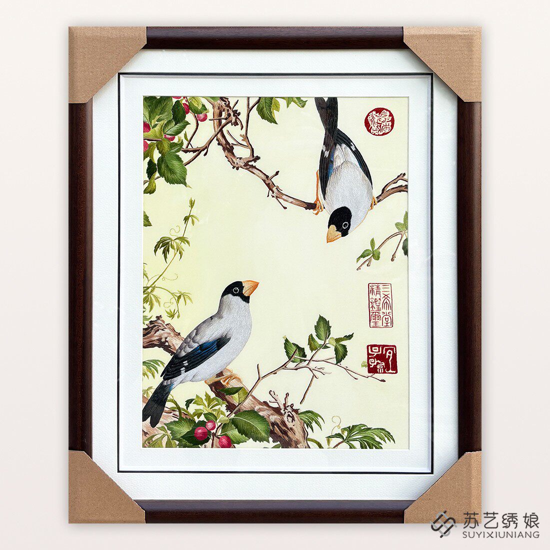 苏绣成品挂画手工刺绣精品郎世宁花鸟客厅办公室挂画大嘴鸟书房画