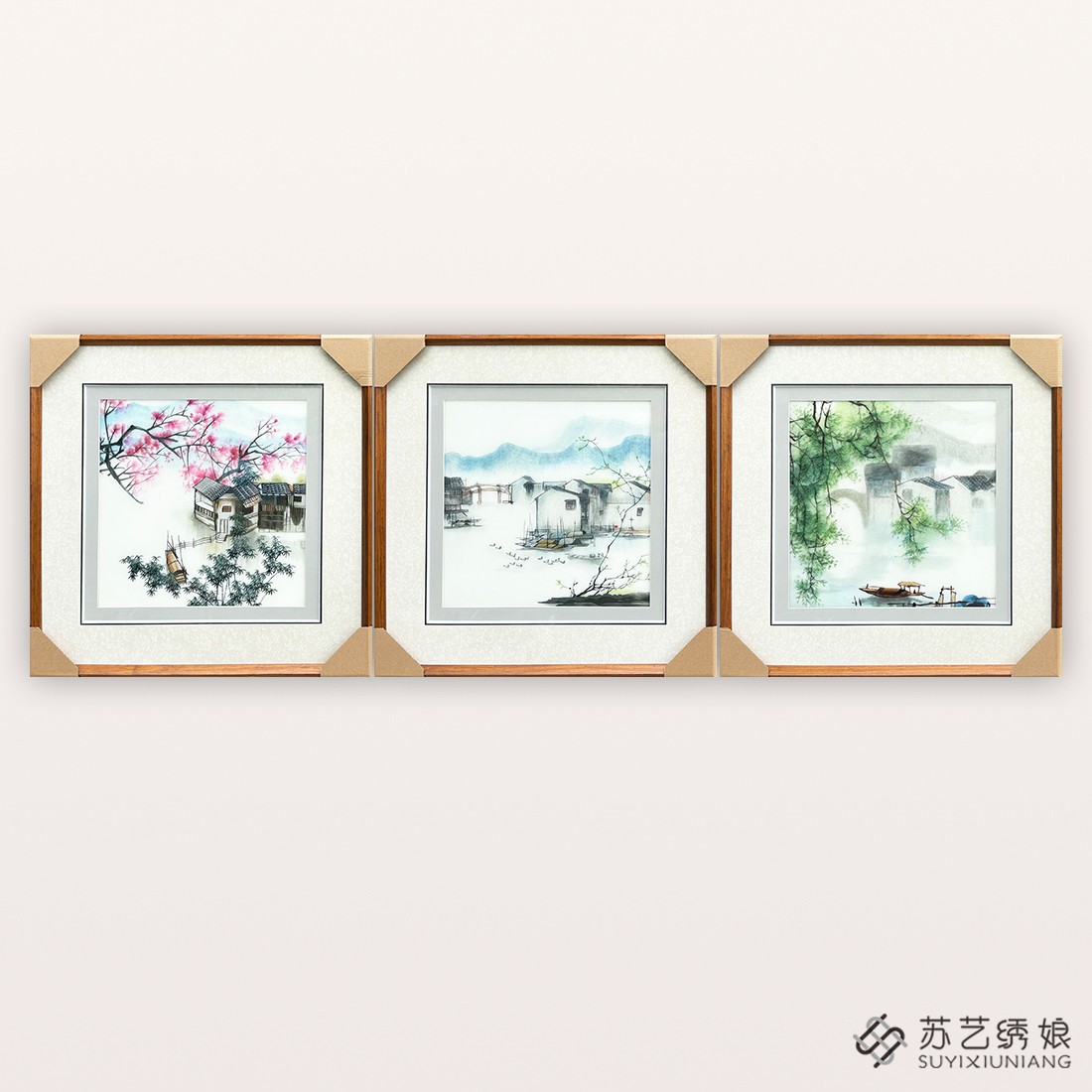 苏绣成品挂画手工刺绣精品客厅沙发墙挂画江南水乡卧室挂画水乡画